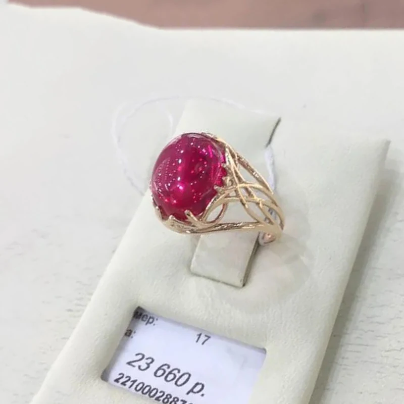 585 purple gold 14K rose gold inlaid oval ruby cabochon rings for women opening classic style charm elegant jewelry gift