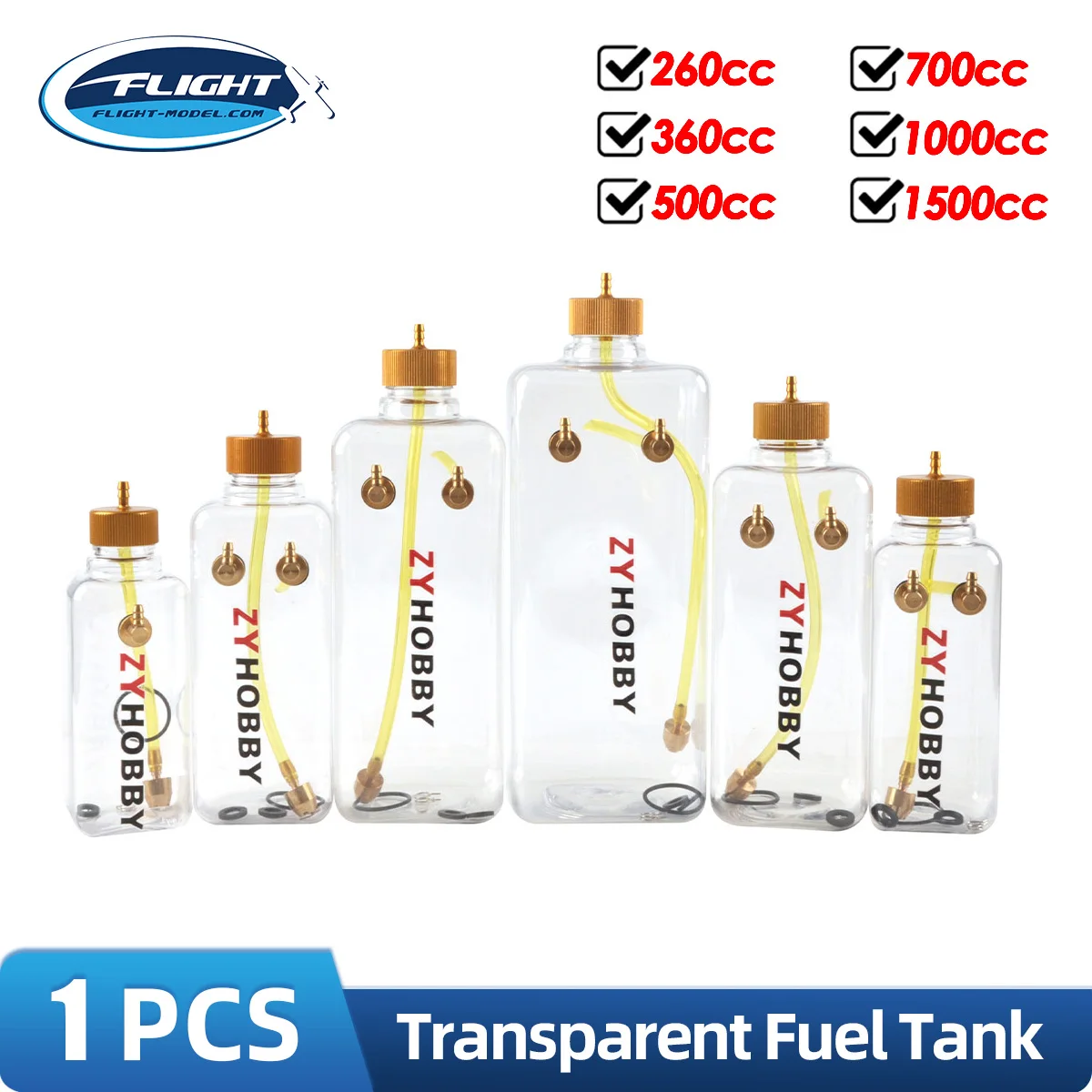 Transparent Fuel Tank 260ml 360ml 500ml 700ml 1000ml with Oil Nozzle for Gasoline Nitro RC Model Aircraft