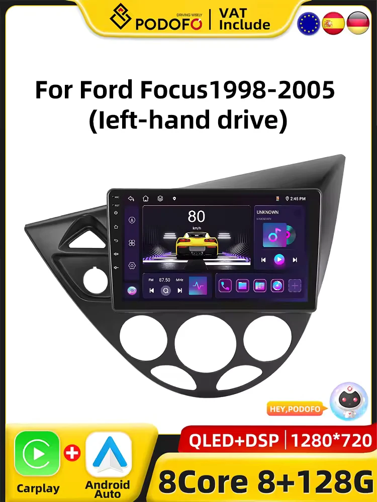 Podofo-مشغل وسائط متعددة للسيارة ، مشغل سيارة ، أندرويد ، راديو ، نظام تحديد المواقع ، ستيريو ، وحدة رئيسية ، RDS ، 2Din ، 4G ، مناسب لفورد فوكس- #1