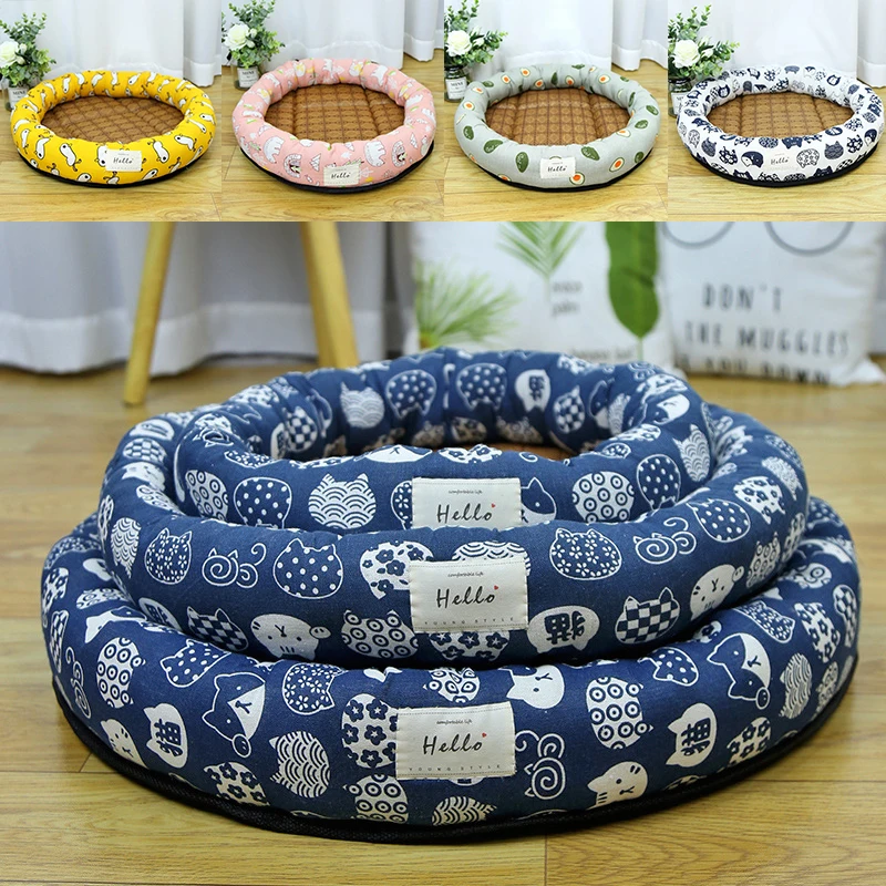 

Round Ice Silk Cool Pet Mat Summer Cat BedComfortable Kitten Small Dogs Sleeping Bed Cat Nest Sofa Cooling Rattan Pet Matress