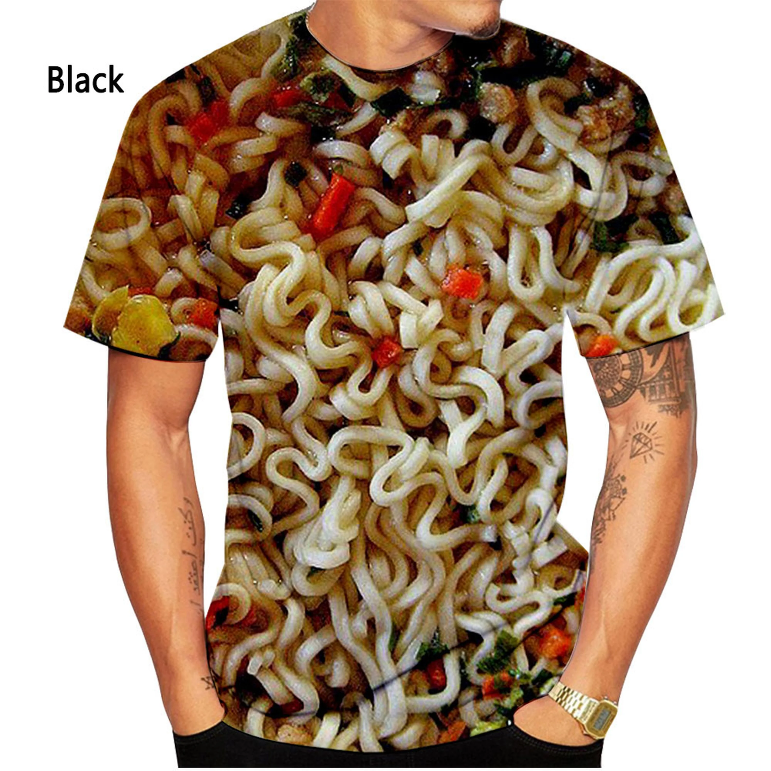 Kaos Mie Instan Makanan Kaos Mie Kaos Pria Ukuran Besar Fashion Kaos Musim Panas Kasual Lengan Pendek Kaos Cetak 3D Ukuran Besar