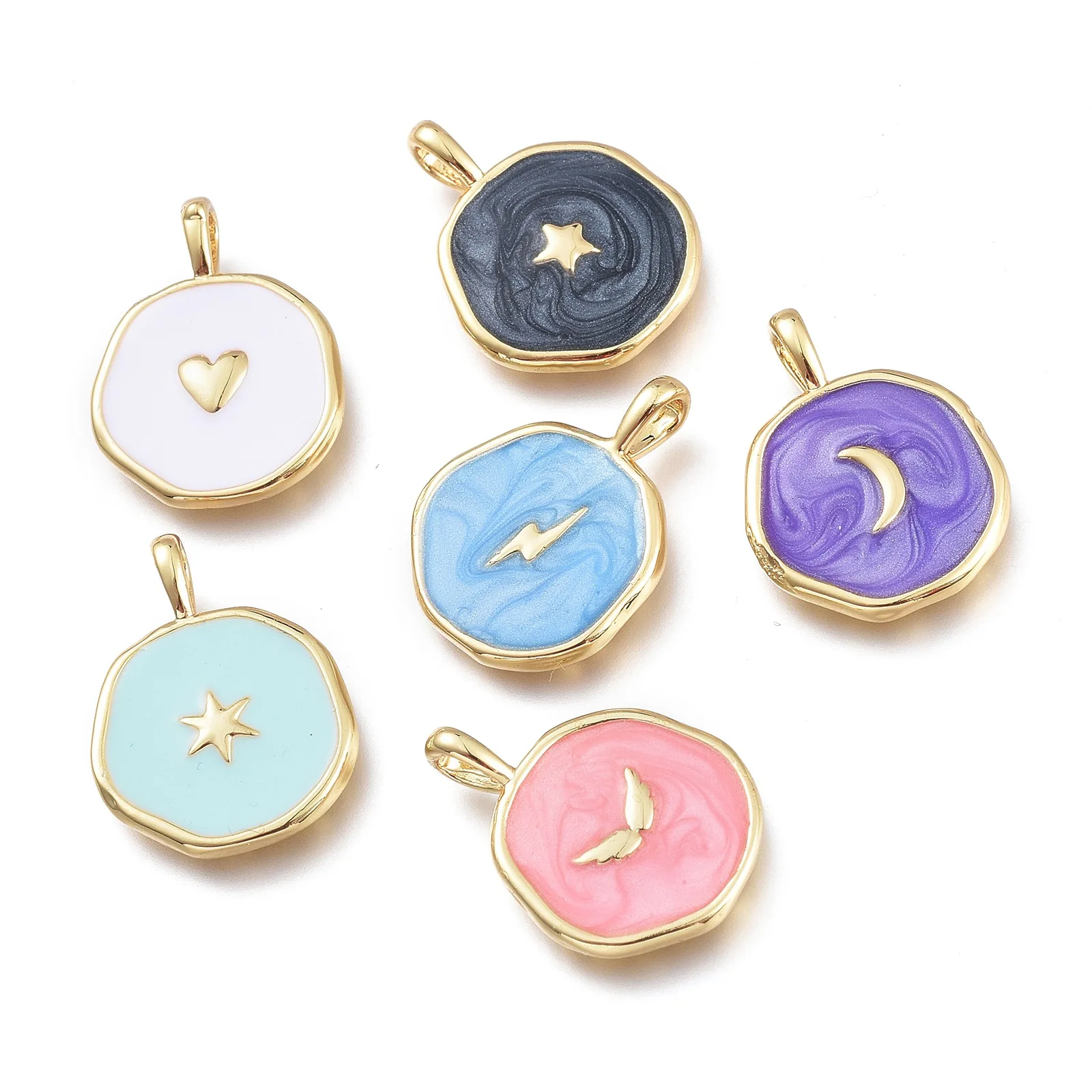 

10Pcs Brass Enamel Moon Star Charms Heart Lightning Shape Pendants Mixed Color For Necklace Earrings Bracelet Jewelry Making