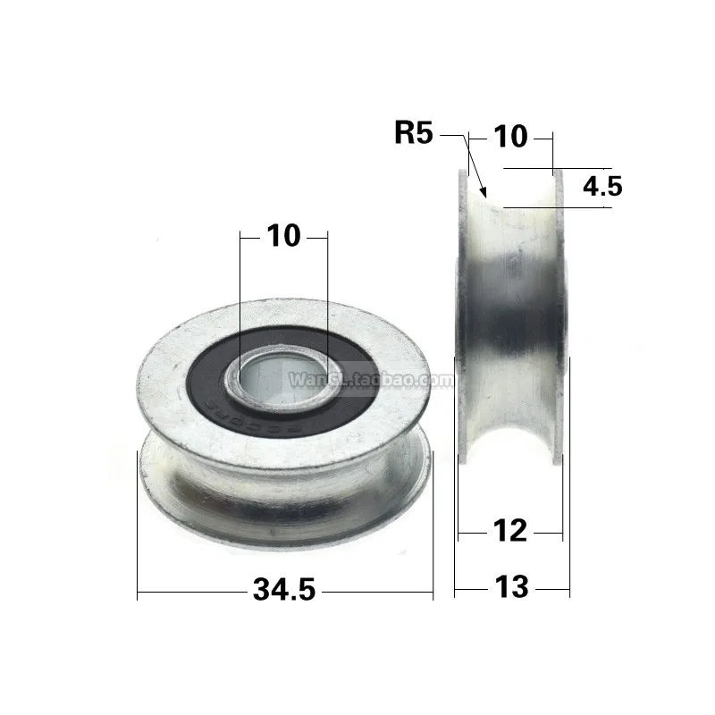 1Pc 10 * 35 * 12 iron galvanized bearing pulley U-groove iron wheel 10 steel wire rope r5 wire guide pulley metal groove wheel