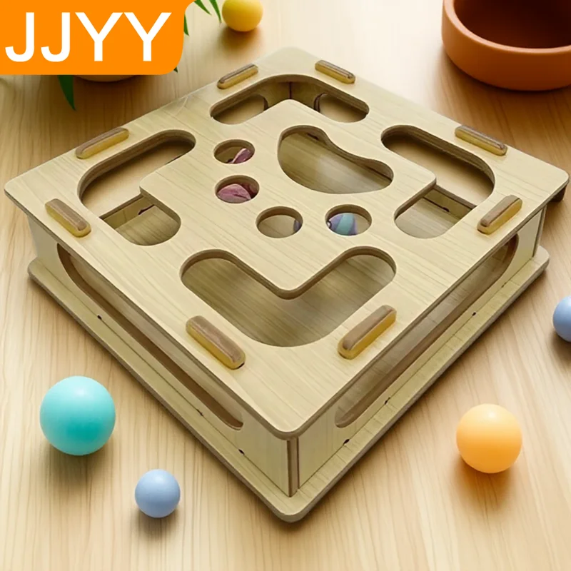 

Интерактивные игрушки для кошек из массива дерева: мячик-головоломка, лазалка с мячиком с мятой для кошек