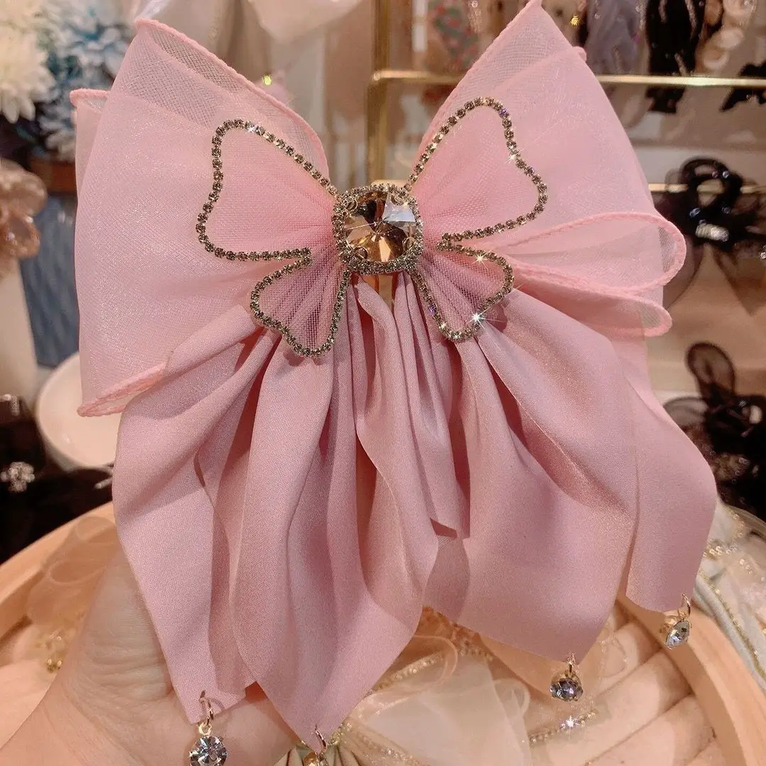 Fashion Girls Princess Bright Hair Clip Rhinestone Big Bow Hairpin for Girls Headwear Ladies Hairgrips Female Hair Accessories