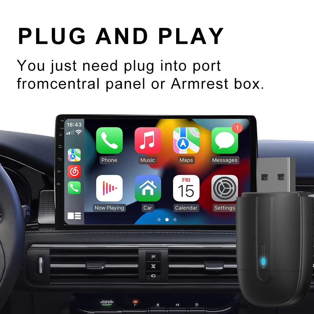 2025 Mini 2 in 1 Ai Box سلكي إلى CarPlay اللاسلكي ونظام Android Auto محول 5Ghz WiFi Type-C/USB التوصيل والتشغيل اتصال غير حثي