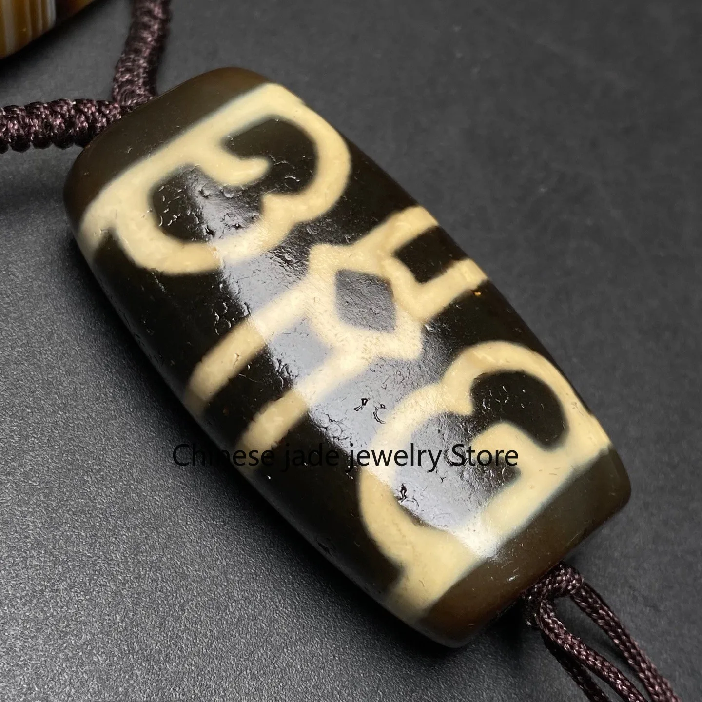 Tibetan Old Agate Dzi Multiple patterns Lianshi Fa Hat Beads Necklace M0325