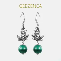 GEEZENCA Natural Malachite 925 Sterling Silver Drop Earrings For Women Ethnic Trendy Phoenix Dangle Earring 2023 Favourite Gift