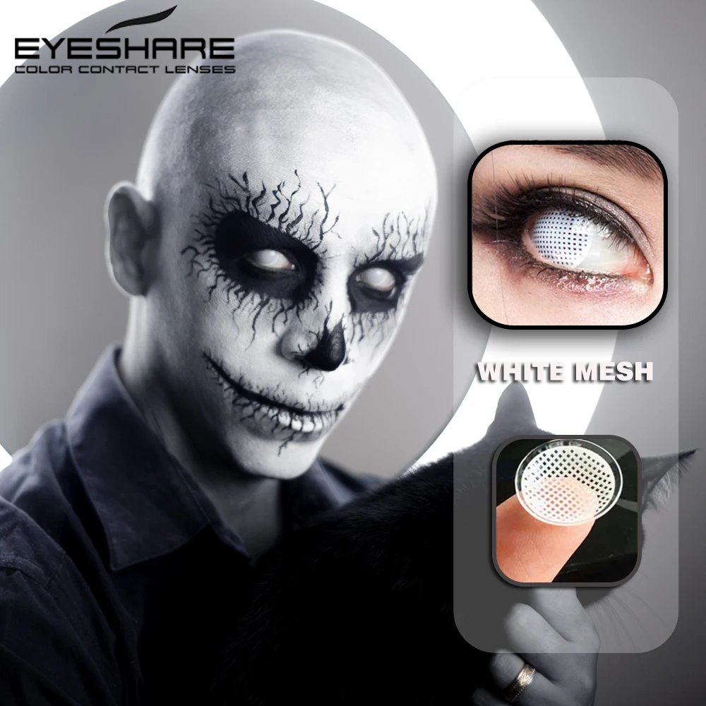 EYESHARE 1Pair Cosplay Colored Contact Lenses for Eyes White Mesh Contact Lens Red Crazy Lenses for Halloween Eye Contact Lenses