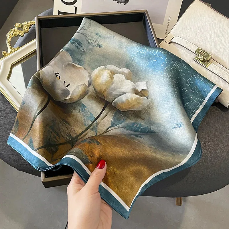 100% 천연 실크 스퀘어 스카프 여성 헤어밴드 고품질 반다나 스카프 여성 넥커치프 헤드치프 숄 랩