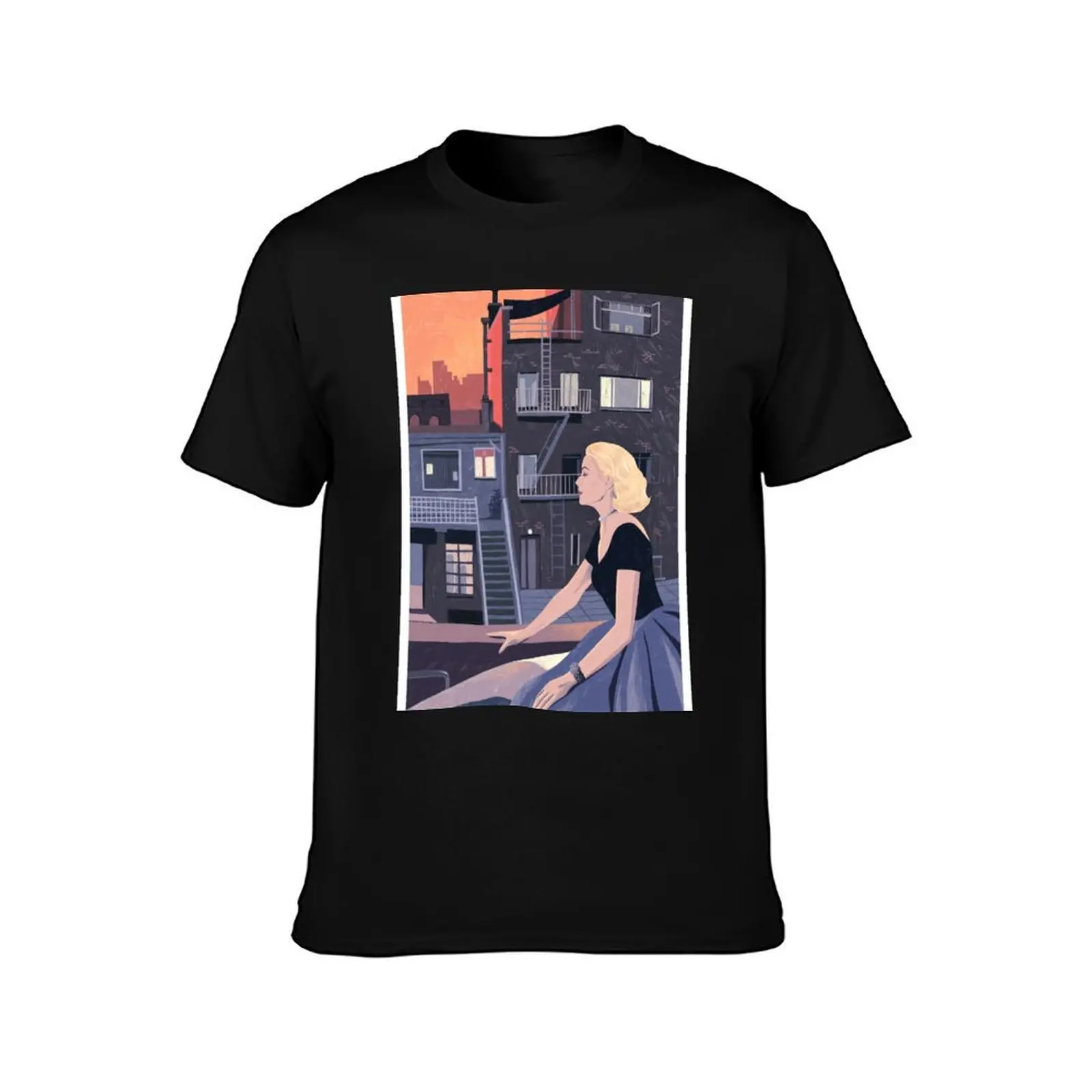 Rear Window - Pencil illustration Hitchcock fan art T-Shirt, Summer Casual Cotton Tee, Oversized Streetwear Tops, 100% Cotton