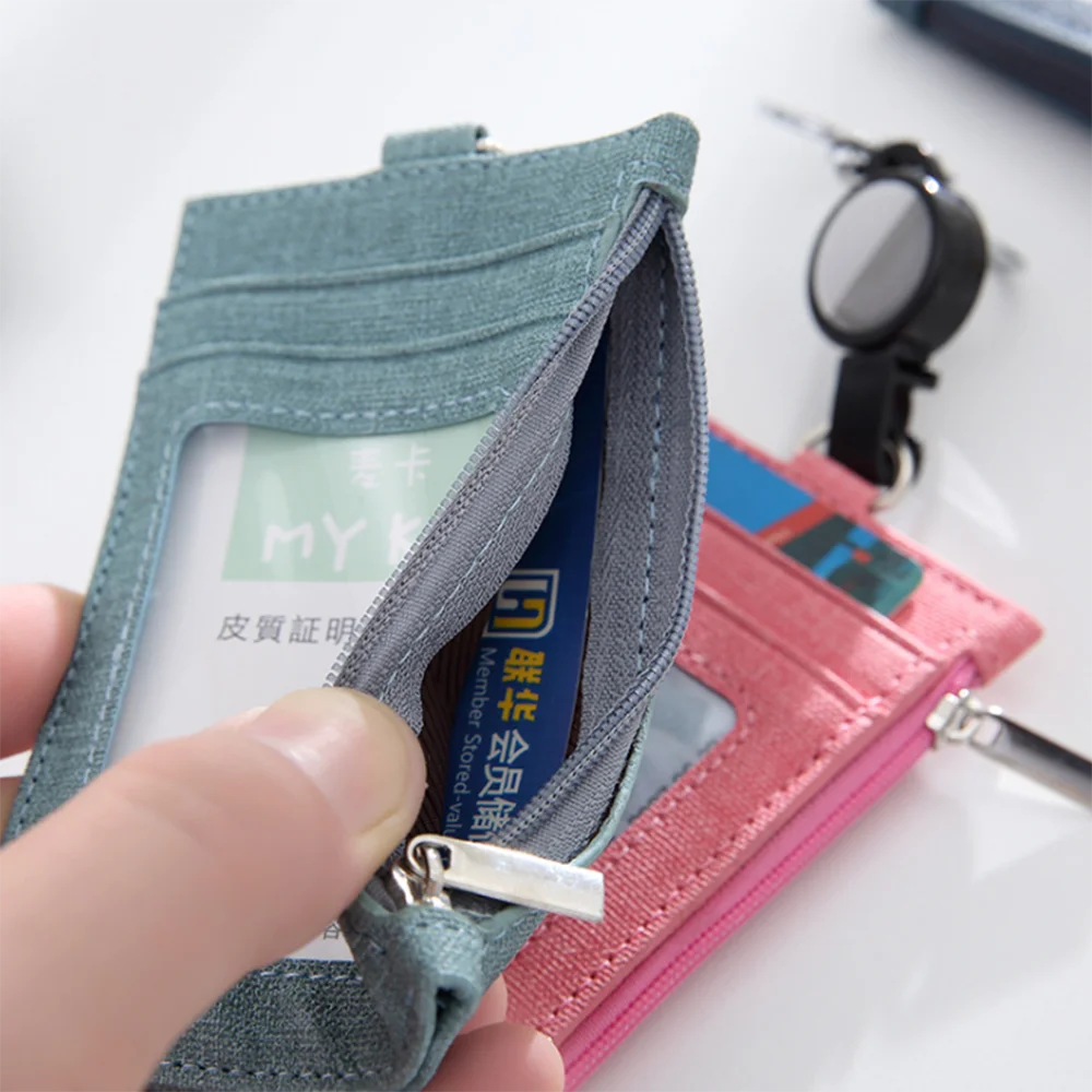 Women Men Casual Slim Wallet Credit Card Holder ID Badge Case Card Holder With Neck Strap Lanyard