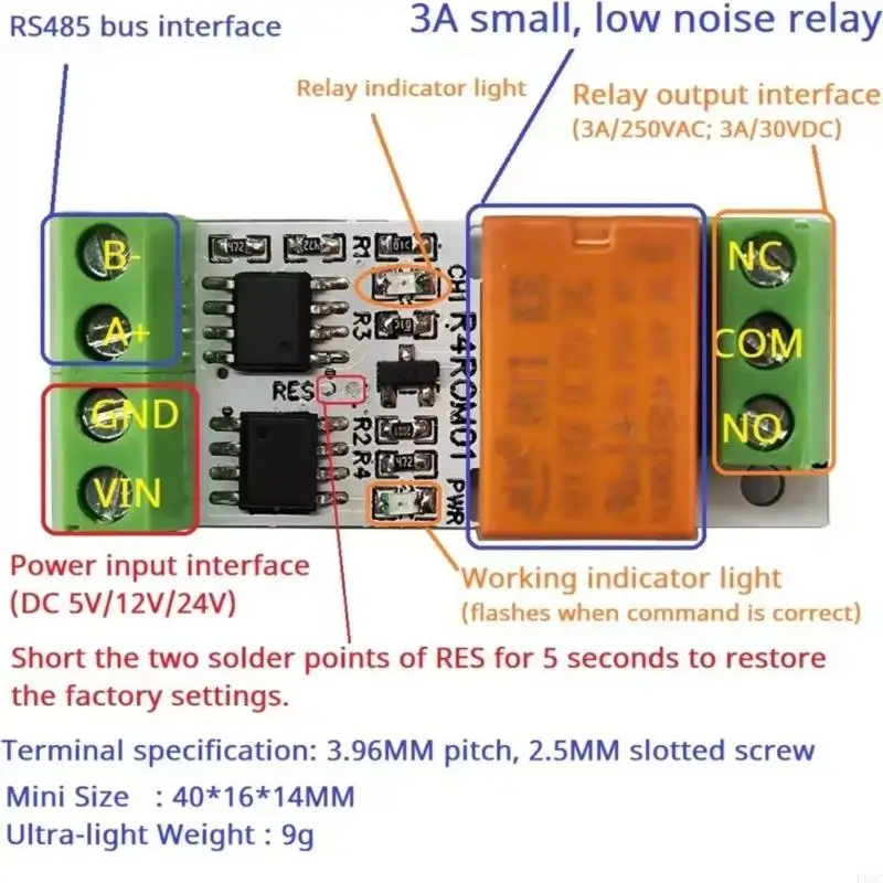 F68C MINI RS485 Relays Board لعناصر التحكم عن بُعد مع Modbus RTU ، يدعم 5V 12V 24V وما يصل إلى 64 جهازًا