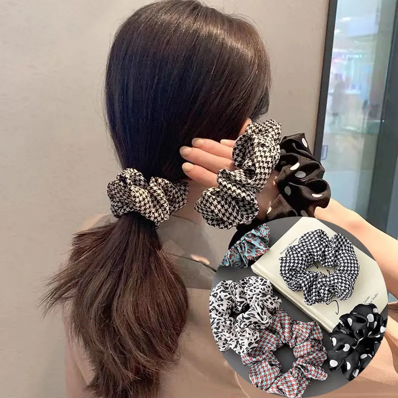 Vintage Leopard Plaid Spots Hair Rope Elegant Grid Hair Accessories High Elasticity Srunchies Simple Ponytail Braid Headband