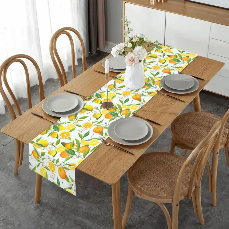 New Fresh Lemon Print Table Runner American Linen Tablecloth Living Room Coffee Dining Table Decor Prop