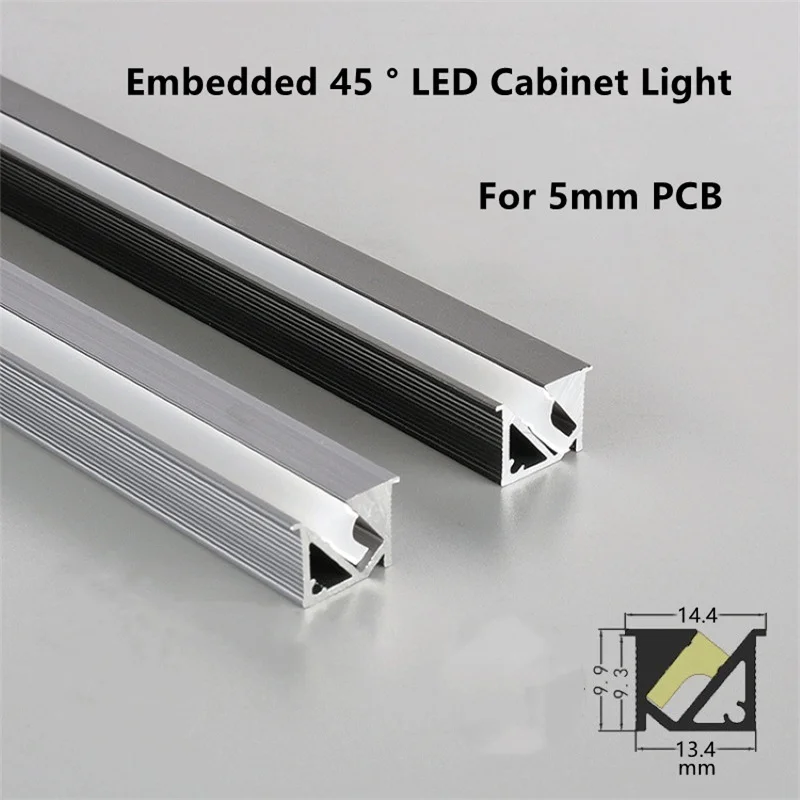 LED Under Cabinet Strip Light 45 Degree Beam Oblique Lighting Thin Built-in Layer Shelf Aluminum Profile DC12V DuPont Bar Lamp