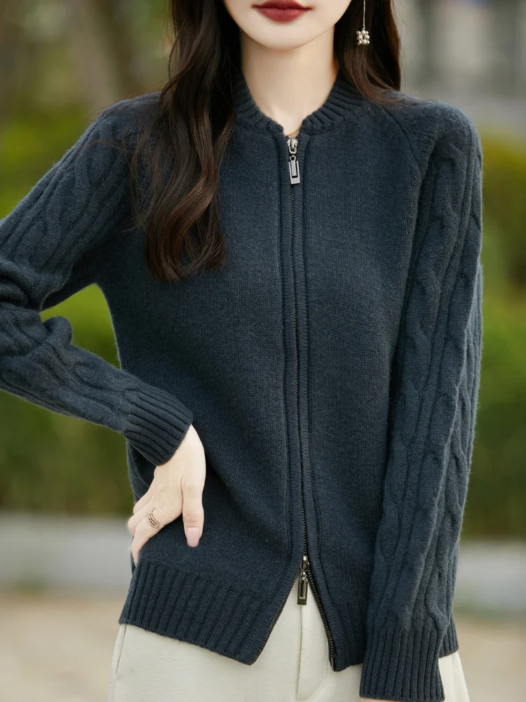 Pull en cachemire à manches longues pour femme, cardigan de style coréen, haut décontracté, 100% laine mérinos, dame de bureau, automne, hiver