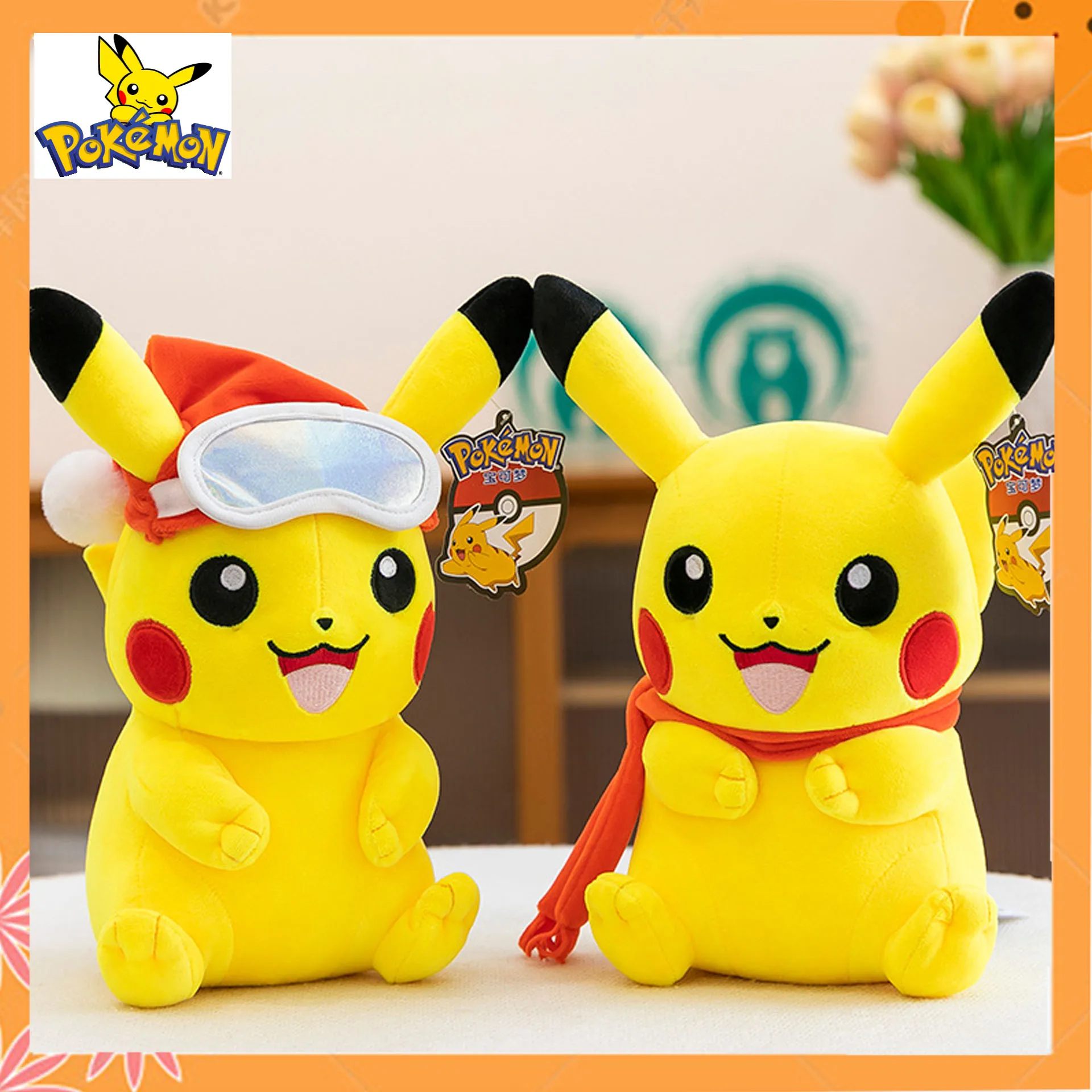 

Ski Pikachu Plush Winter Edition Large Stuffed Animal Pokemon Plushie Pocket Monster Soft Toy Cute Snow Costume Doll Gift for Ki