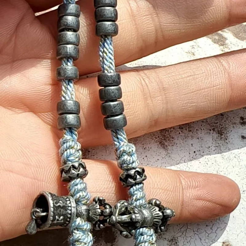 Tibetan Meteorite Iron Handmade Counter Pendant Wenwan Buddhist Mala Beads DIY Accessory Antique Versatile Unisex Daily Wear