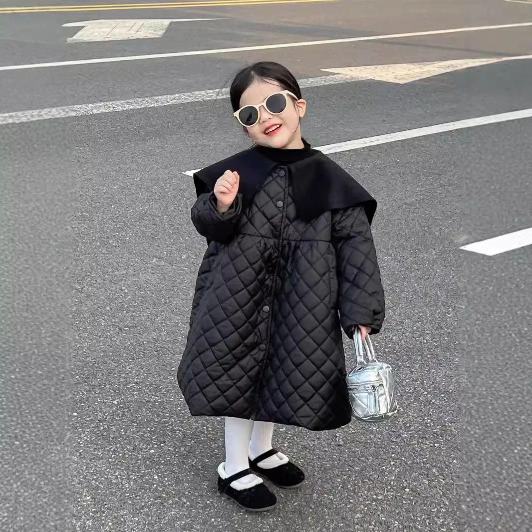 Korean Childrens Clothing 2024 New Fashionable Cotton Big Collar Loose Warm Cotton Coat Jacket