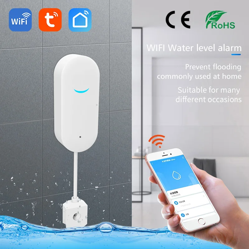 Mini détecteur de fuite d'eau domestique, capteur de fuite de maison de cuisine, alarme d'avertissement, prévention de l'éclatement de la conduite d'eau, Wi-Fi, Smart Life, Tuya