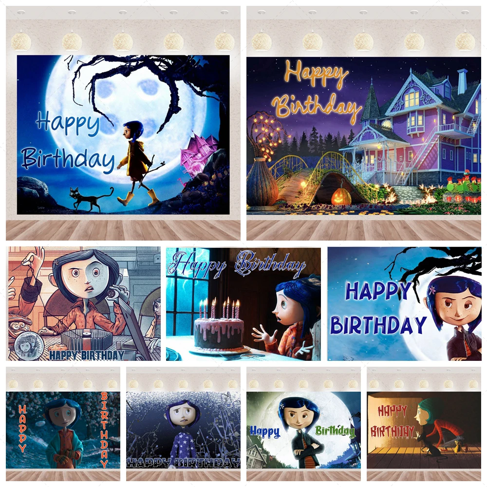 

Disney Horry C-Coraline Background Girl Birthday Party Decoration Supplie Coraline & The Secret Cake Decoration Custom Banner