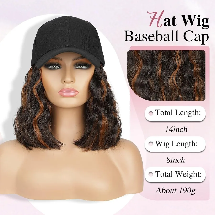 قابل للتعديل مجعد الشعر التمديد قبعة شعر مستعار للنساء مع نسيج موجة أنيق قبعة بيسبول نمط شعر مستعار للارتداء اليومي مريح أ