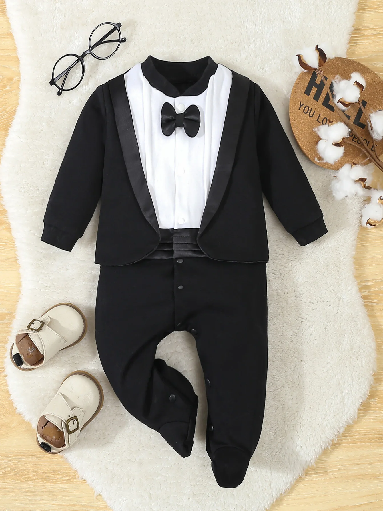 Autumn Infant Baby Boy Rompers Cotton Gentleman Footed Romper Prince Costume Infant Jumpsuits Boys Formal Clothes  For 0-12M