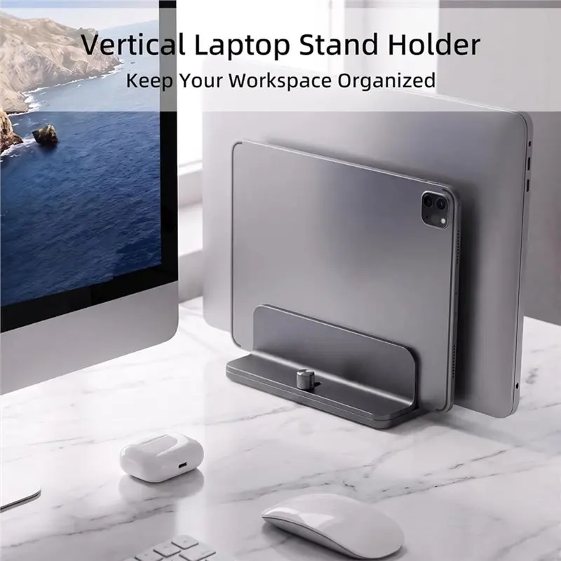 B92B-Vertical Laptop Stand, Dual Slot Adjustable Laptop Holder Laptop Stand Holder Organizer Laptop Docking Station Stand