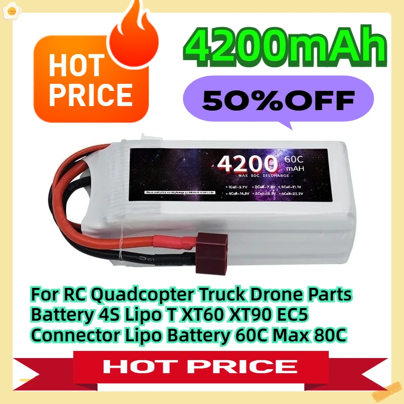 

For RC Quadcopter Truck Drone Parts Battery 14.8 V 4S Lipo T XT60 XT90 EC5 Connector Lipo Battery 14.8V 4200mAh 60C Max 80C