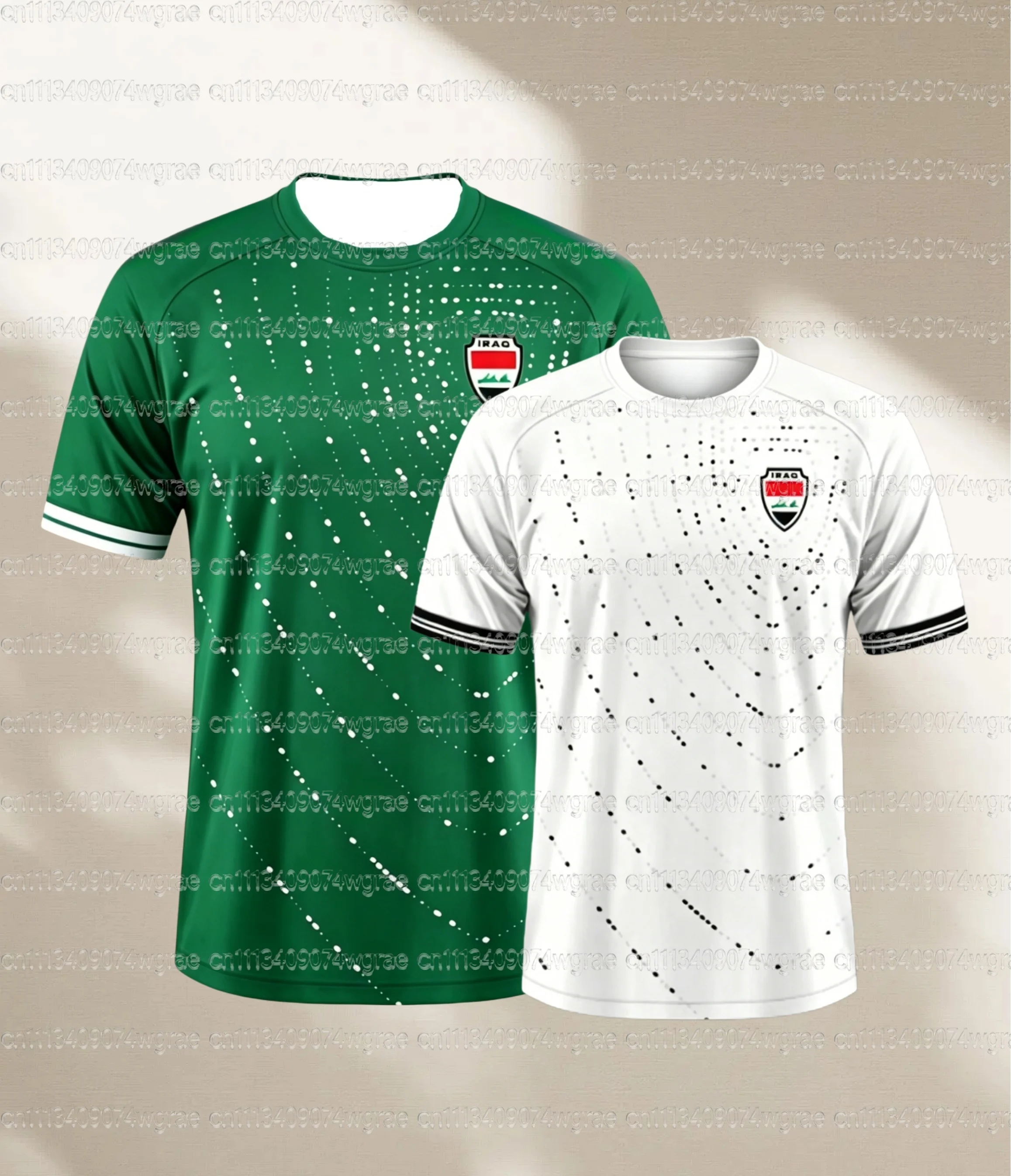 2026 Sommer Irak-Stil Fußballtrikot Schnelltrocknend Atmungsaktiv Grün-Weiß Fans Freizeit Outdoor Sport Streetwear T-Shirt