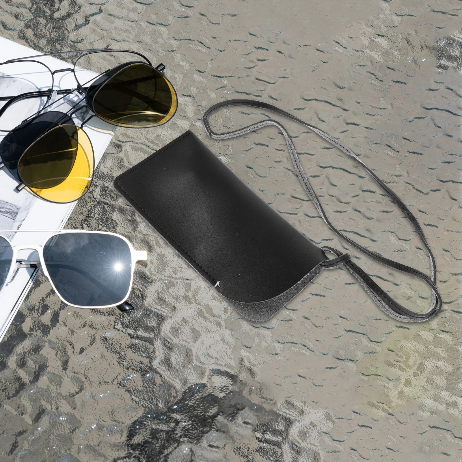 

Hangable Eyeglass Pouch Neck Strap Portable Sunglasses Storage Bag For Men Women Travel Daily Use Minimalist Pu Case