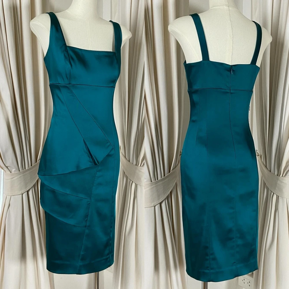 Elegancka, formalna suknia wieczorowa z prostym kwadratowym dekoltem, szyta na miarę, wysokiej jakości, w stylu gwiazd, sukienka na przyjęcie z temperamentem.