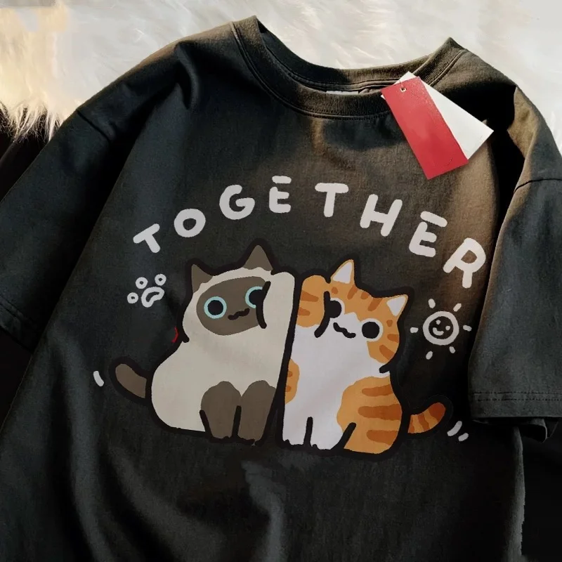 

ZAZOMDE Retro Cat Design Couple TShirt Pack Classic Japan Style Soft Cotton Summer Streetwear For Men Women Adult Sizes