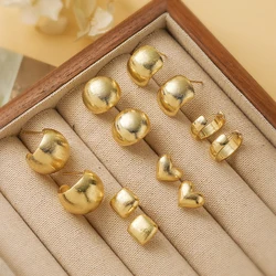 HECHENG,6 Styles 18K Golden-Plated Brass Simple Fashion Teardrop Heart Frosted Texture Couple Earrings for Men and Women 1 Pair