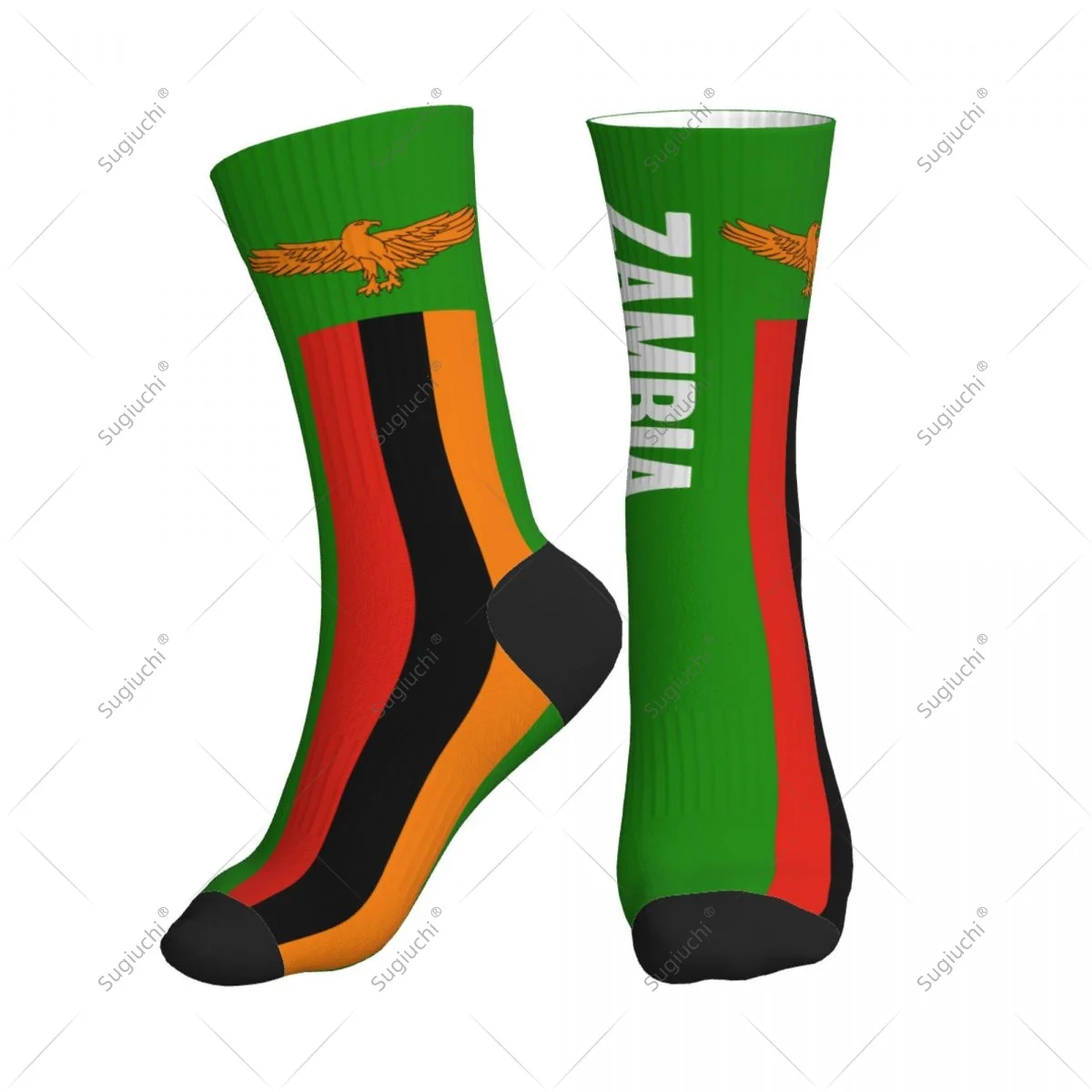 

3D Printed Zambia Flag Polyester Mid-calf Socks For Men Women Kawaii Socks Street Skateboard Socks