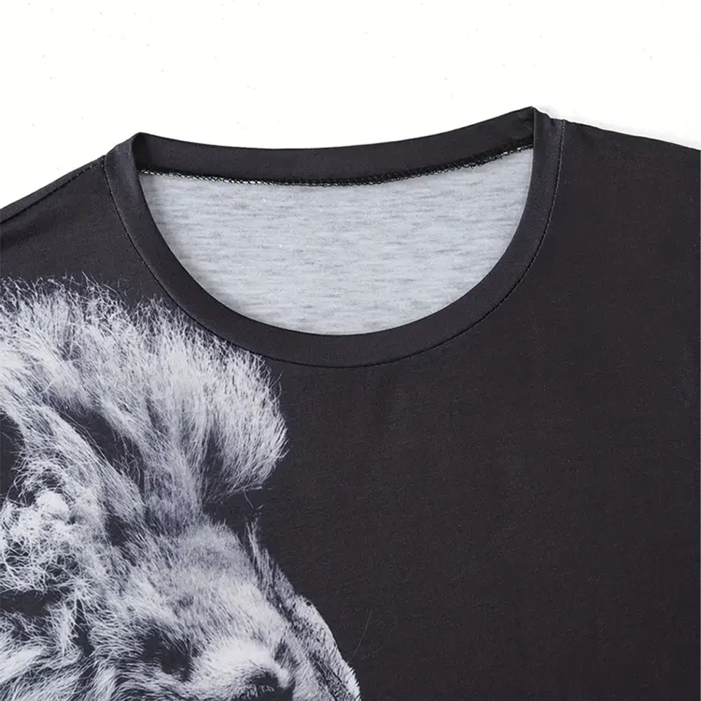 Lion Pattern Print Men\'s Vintage T-Shirt Gradient Graphic Tee Men\'s Summer Outdoor Casual Male Clothing Short Sleeve Top For Man