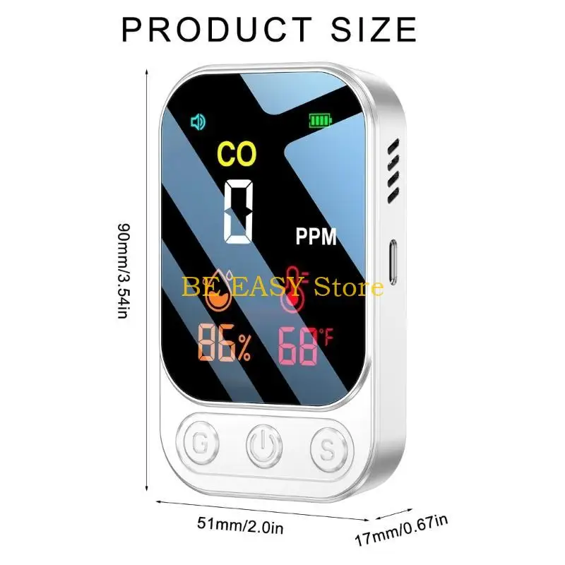 E28F كاشفات أول أكسيد الكربون الصغيرة CO درجة الحرارة الرطوبة شاشات عرض الضوء الخلفي للمنازل المطبخ الطابق السفلي التخييم