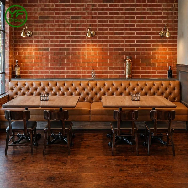 Direct Factory Sale Vintage Half Round Leather Booth Restaurant Wooden Table and Chair Set for Cafe bar