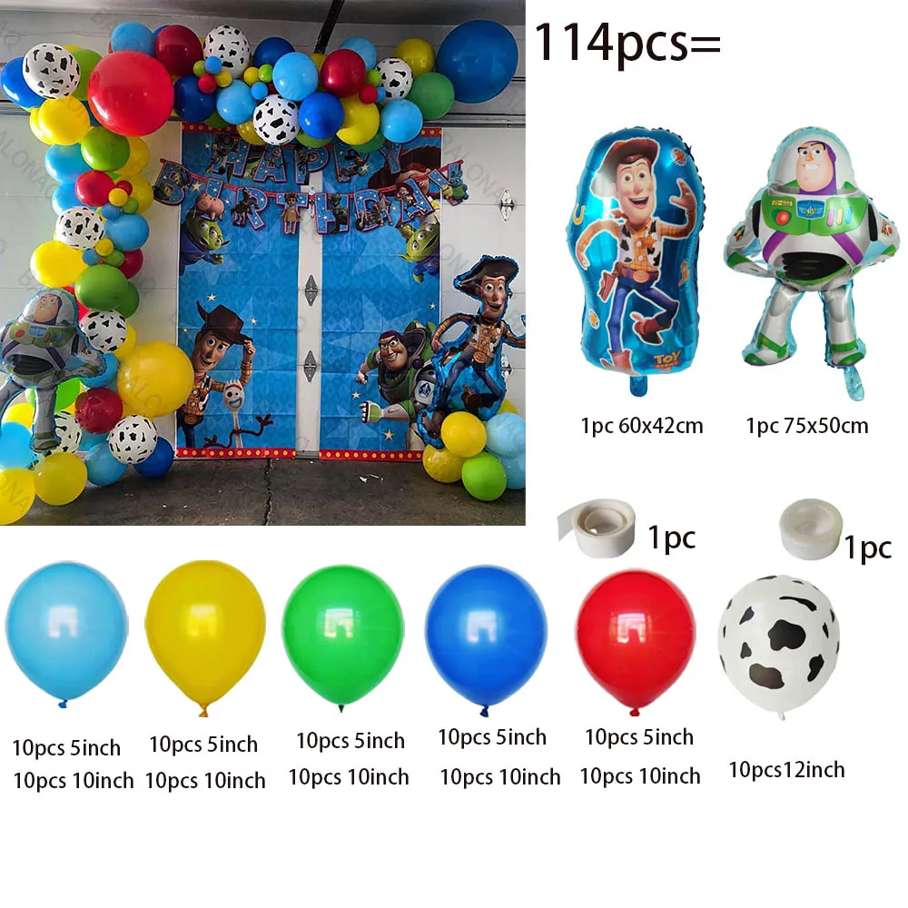 114pcs Cartoon Toy Story Balloons Buzz Lightyear Latex Ballons Baby Shower Boy Birthday Party Decoration Hero Theme Kids Gift