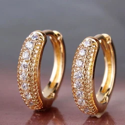 Huitan Simple Stylish One Line Cubic Zirconia Gold Color Hoop Earrings for Women Fashion Versatile Girls Accessories Hot Jewelry
