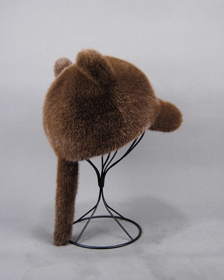 Plüschmütze für Erwachsene, Kinder und Jugendliche, für Pendler, mit Kunstfell-Schwanz, russische Wintermütze, wärmende Baseballkappe, Mützen für Damen. – Detail 4