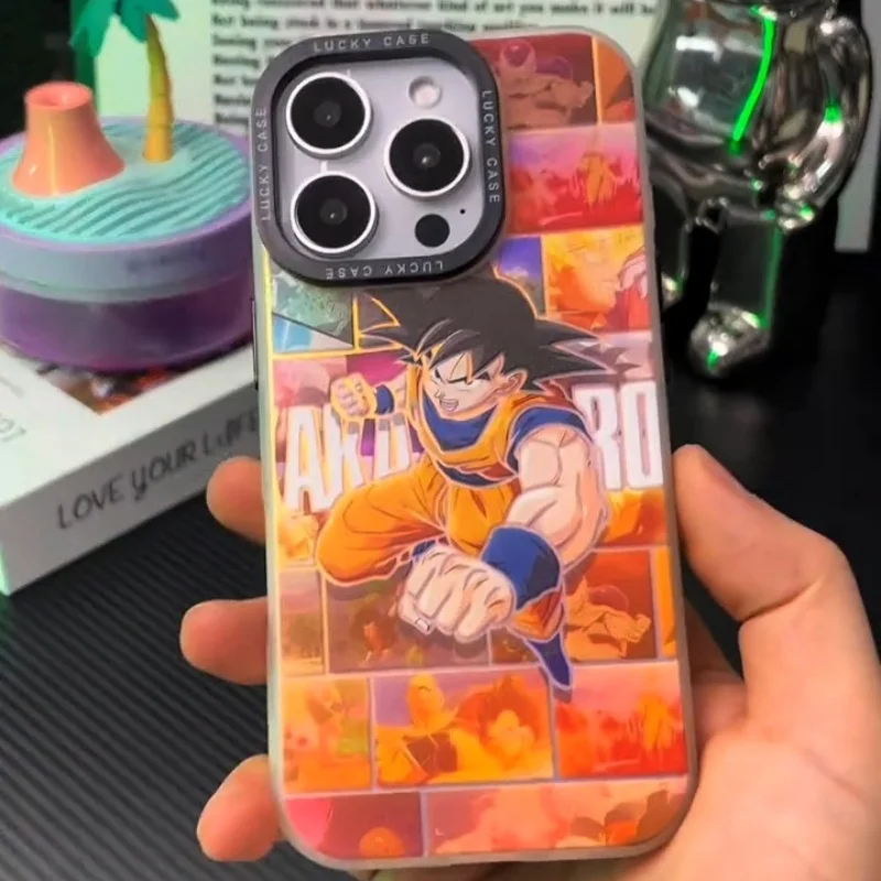 Son Goku Anime Dragon Ball láser funda de teléfono para iPhone 11 12 13 14 15 16 17 Pro Max Plus Air mini 17ProMax DRAGON BALL Z cubierta
