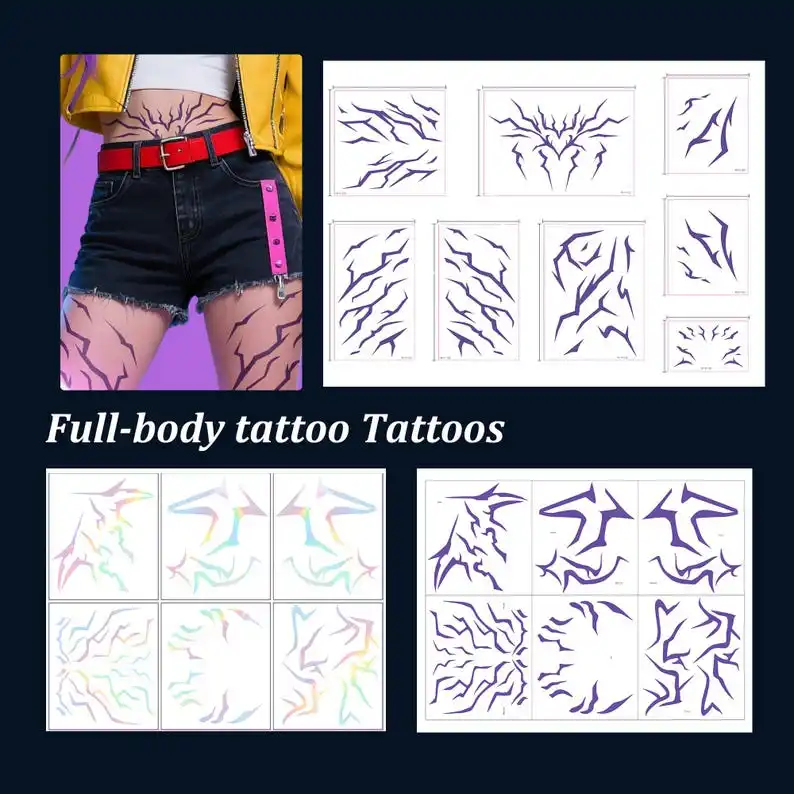 Pegatinas de tatuaje de cazador de demonios K-POP, tatuaje temporal de Cosplay Rmi Jiu para cara, brazo, cintura, pecho, pegatina de arte corporal de fiesta K-pop