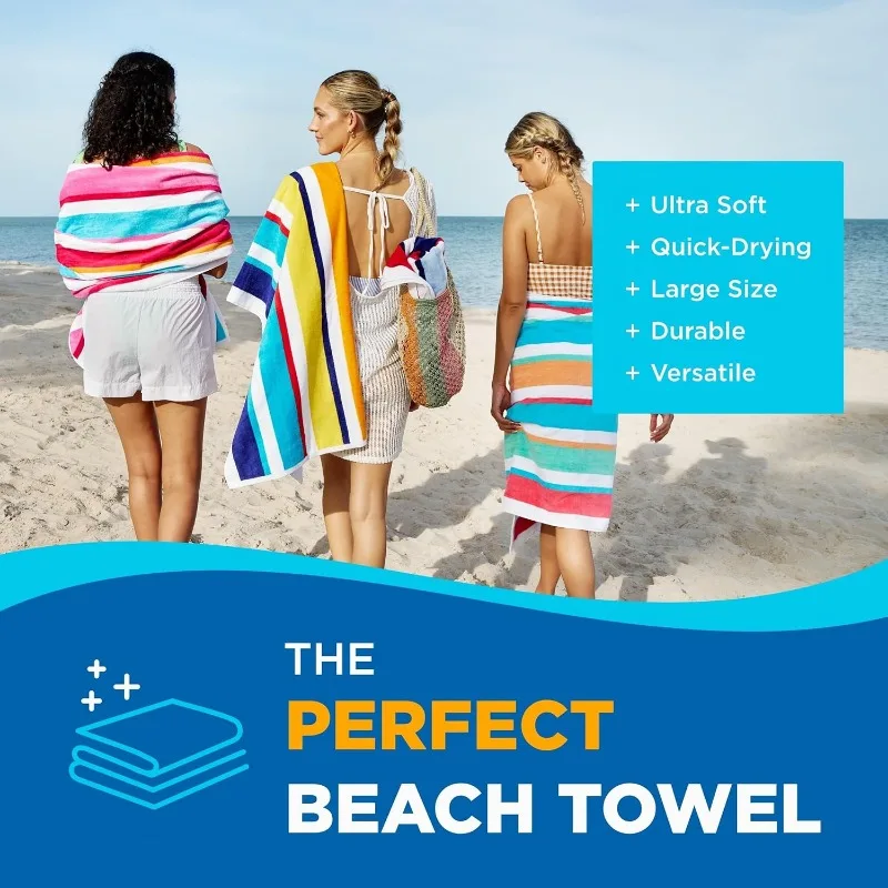 Colored Classic Multi-Color Stripe Beach & Pool Towel - Large 100% Combed Cotton Beach Towel