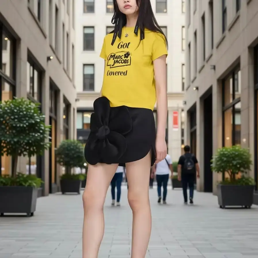 

Black Satin Mini Skirt Women 3D Flower Applique High Waisted Side Slit Y2K Streetwear Sexy Club Party High Low Skirt Plus Size