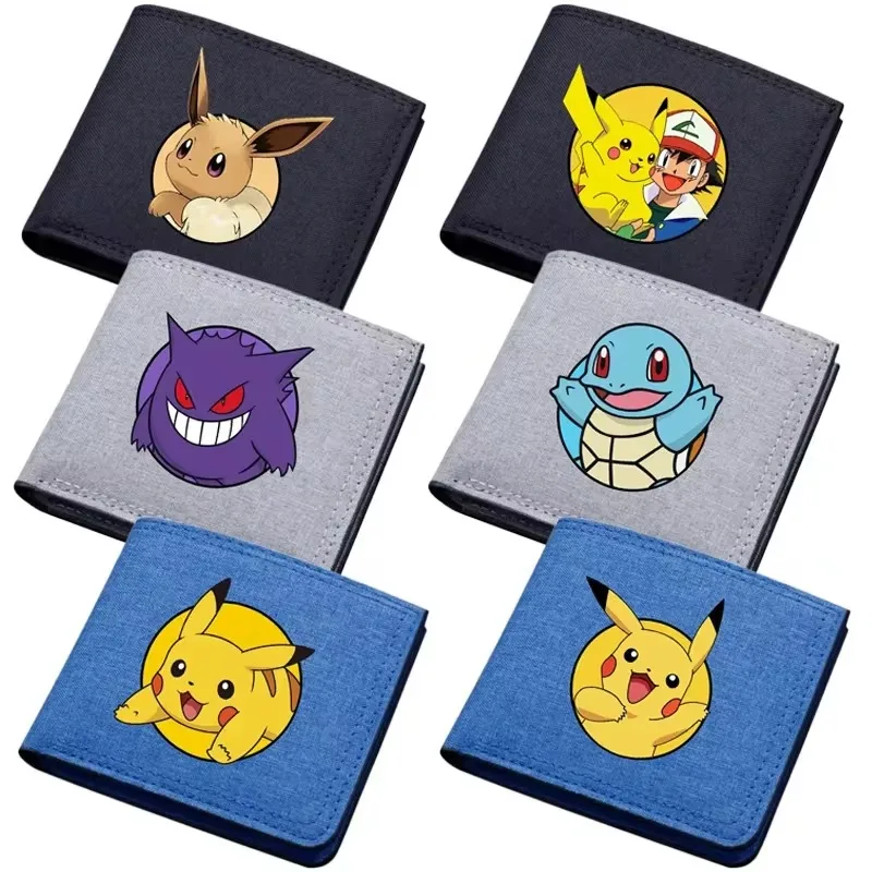 Pokémon Pikachu Carteira Masculina de Lona, Bolsa Dobrável Curta, Porta-Cartão, Estojo para Cartão de Crédito, Porta-moedas, Carteiras Multifuncionais, Presente