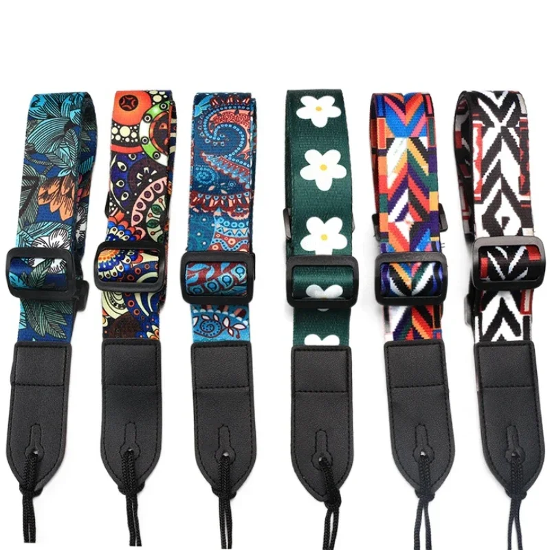 Adjustable Fashion Personalized Colorful Print Canvas Guitar Strap for Ukulele Electric Acoustic Guitar Bass Guitar Accessories