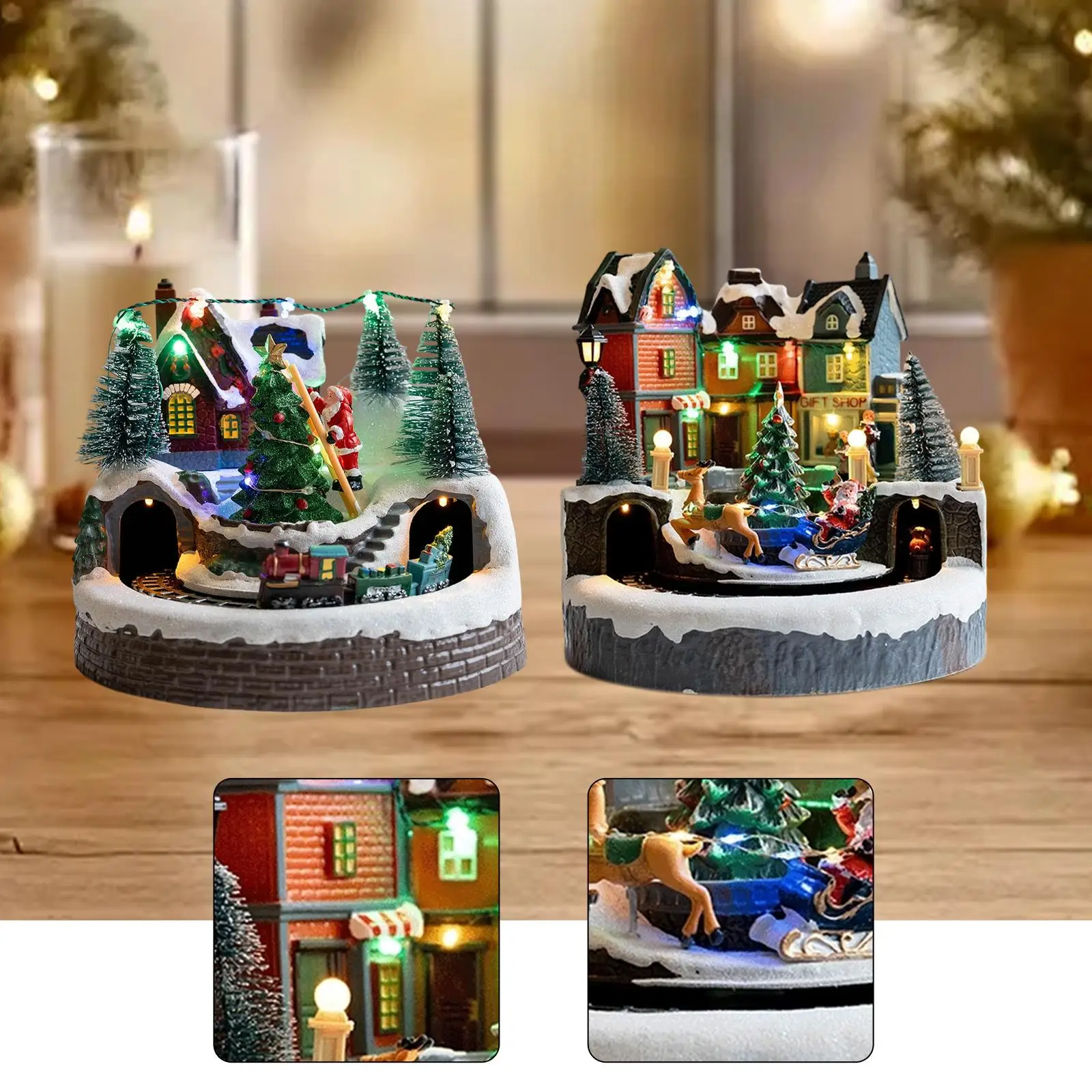 

European Design Christmas Lighted House Sculpture Desktop LED Ornament Snow Castle Decor for Holiday Tabletop Home Decoration
