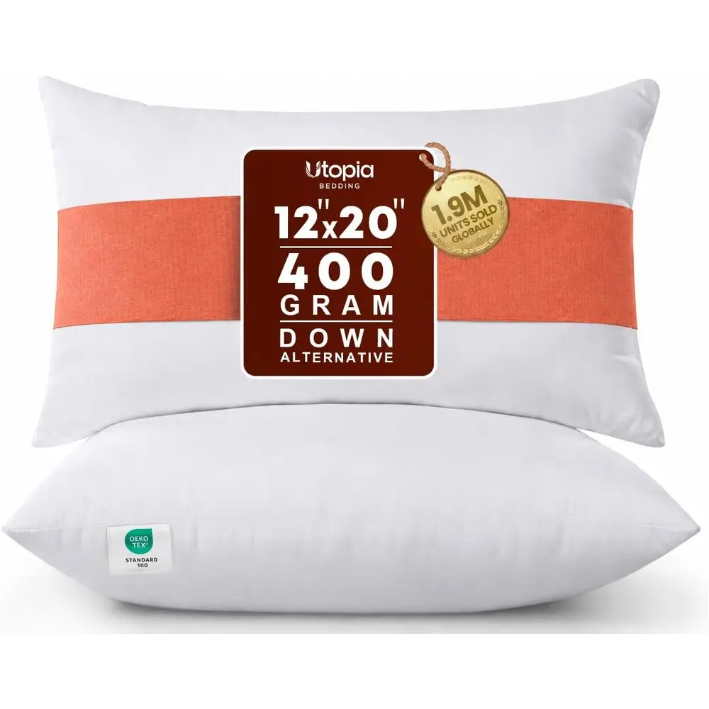 12x20 Pillow Inserts, Pair of White Decorative Throw Pillows for Indoor Use, Sofa & Couch Support Cushions